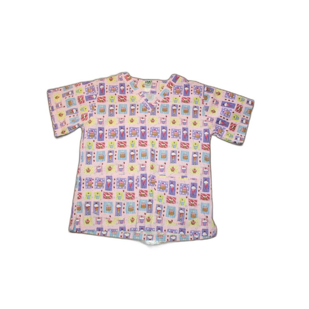 Uniform Advantage Ice Cream Cake Short Sleeve Medical Scrub Size Small V-Neck